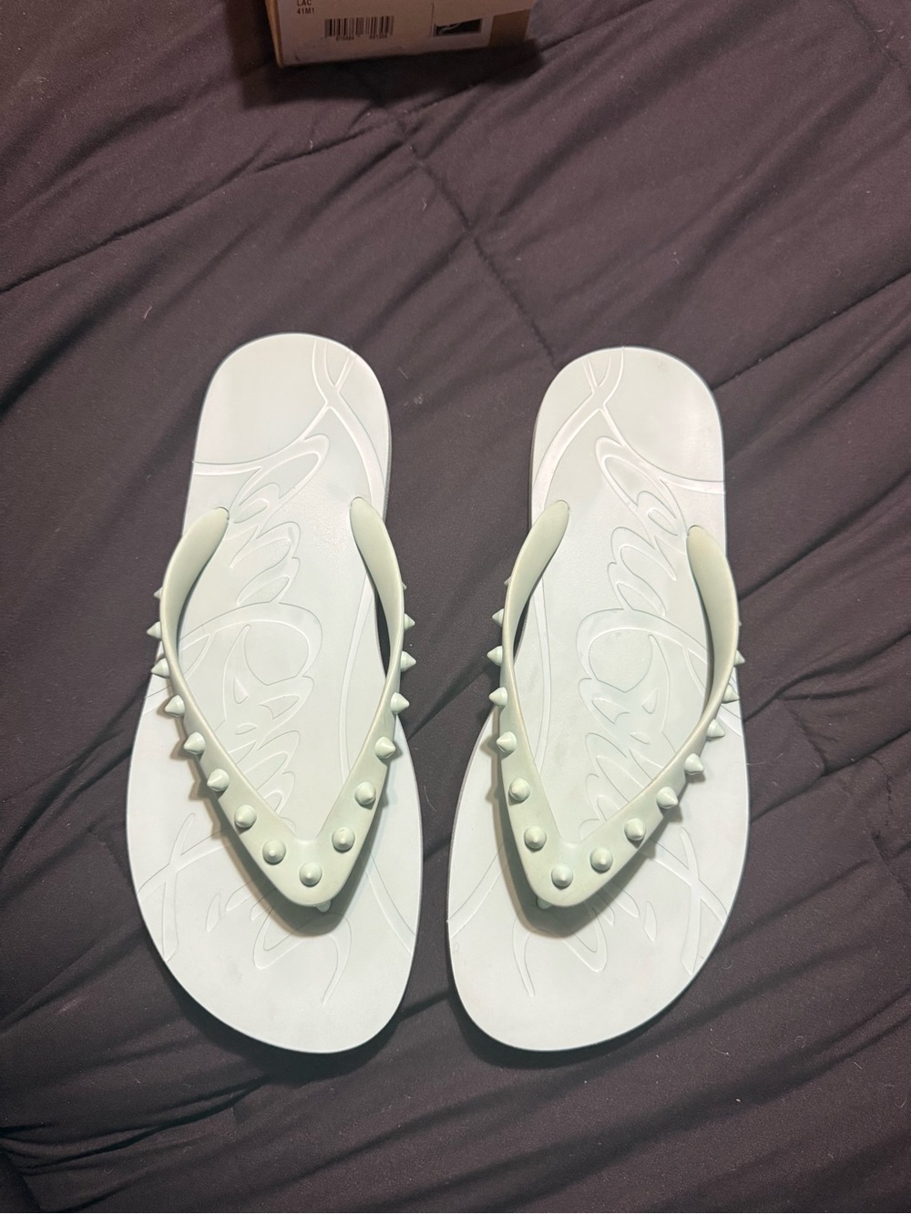 Christian Louboutin Mint Green Studded Flip Flop Sandals - Picture 2 of 5